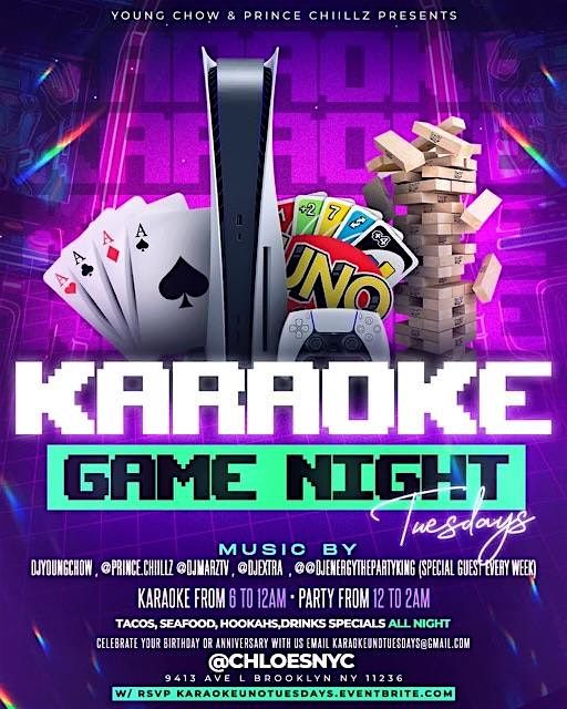 KARAOKE ~ UNO ~ HAPPY HOUR & DINNER PARTY (TUESDAY'S)