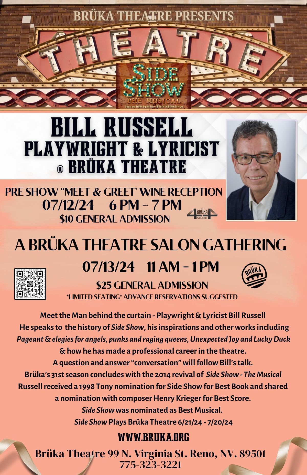 Pre-Show Wine Meet & Greet With Bill Russell - The Playwright & Lyricist of Side Show