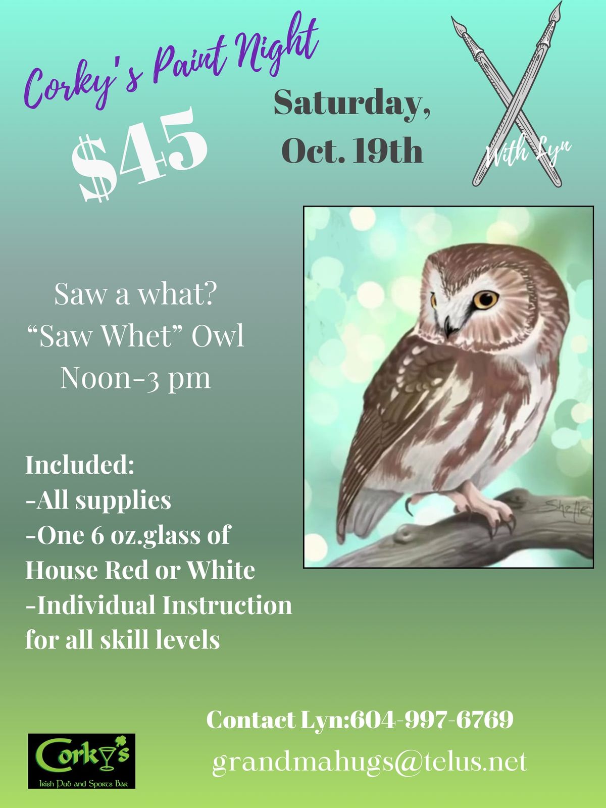 "Saw Whet?" Owl Acrylic Paint event