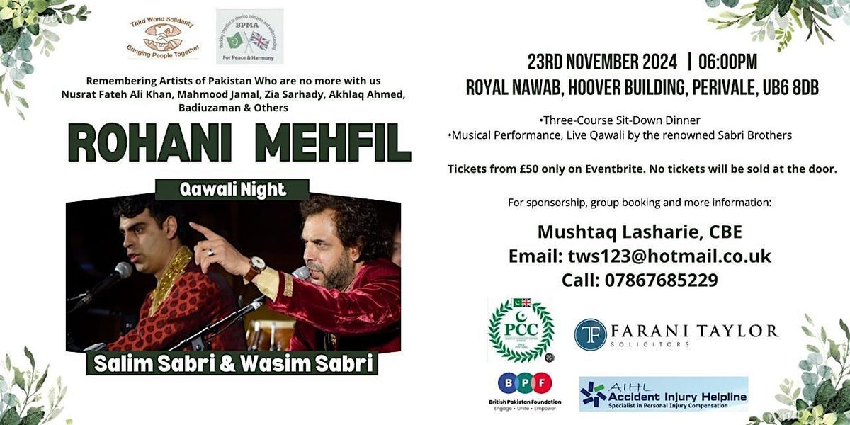 Qawali Night with Sabri Brothers (includes 3 course sit -down dinner)