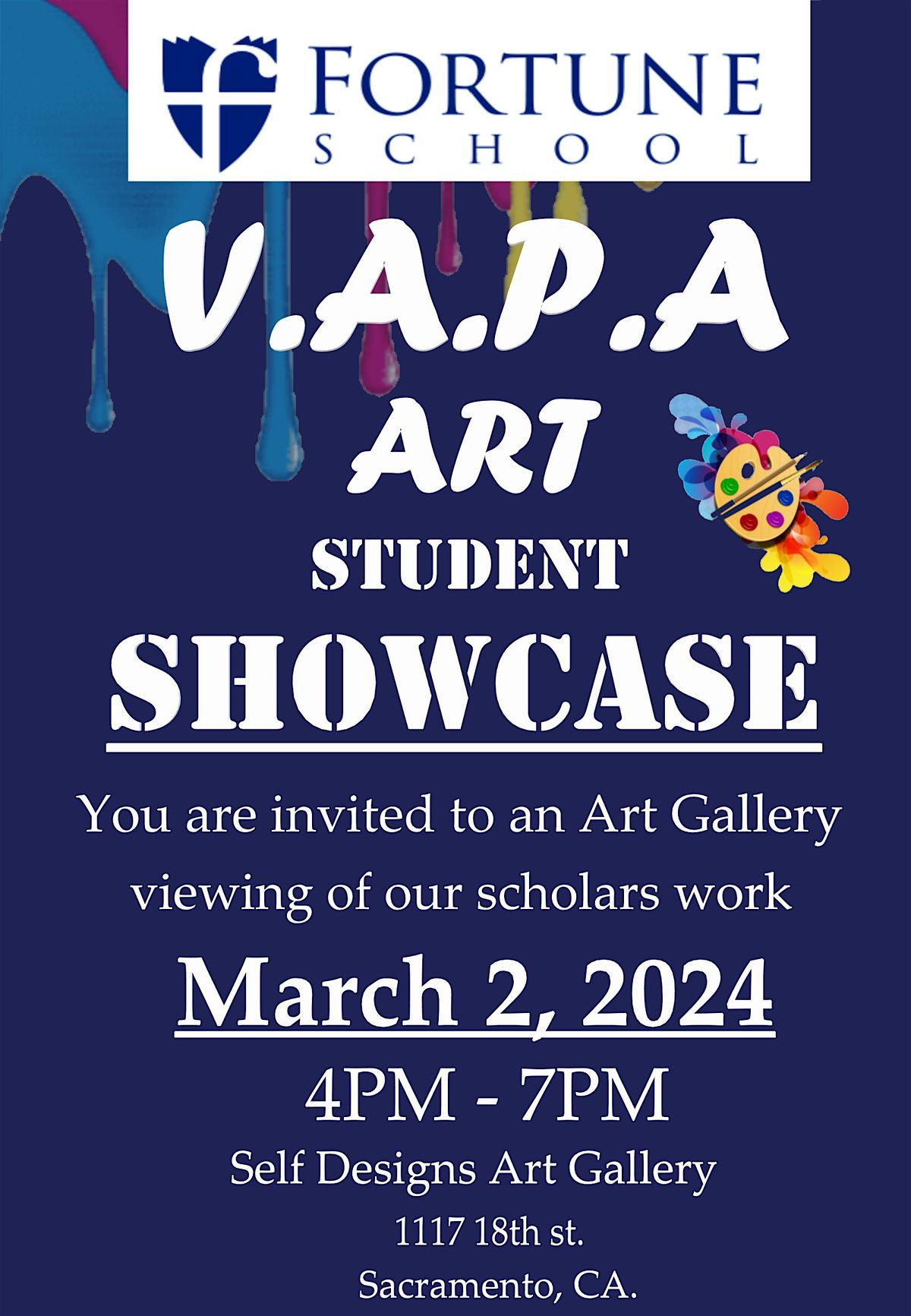 FORTUNE SCHOOL V.A.P.A. STUDENT ART SHOW\/ART IN THE DARK GLOWING GALLERY..