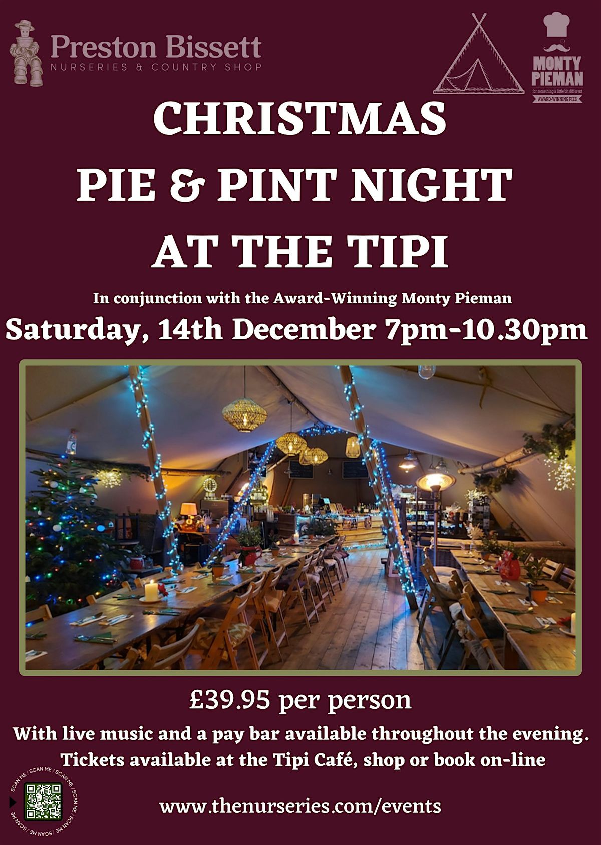 CHRISTMAS PIE AND PINT NIGHT \u00a339.95PP SATURDAY 14th DEC 2024, 7pm-10.30pm