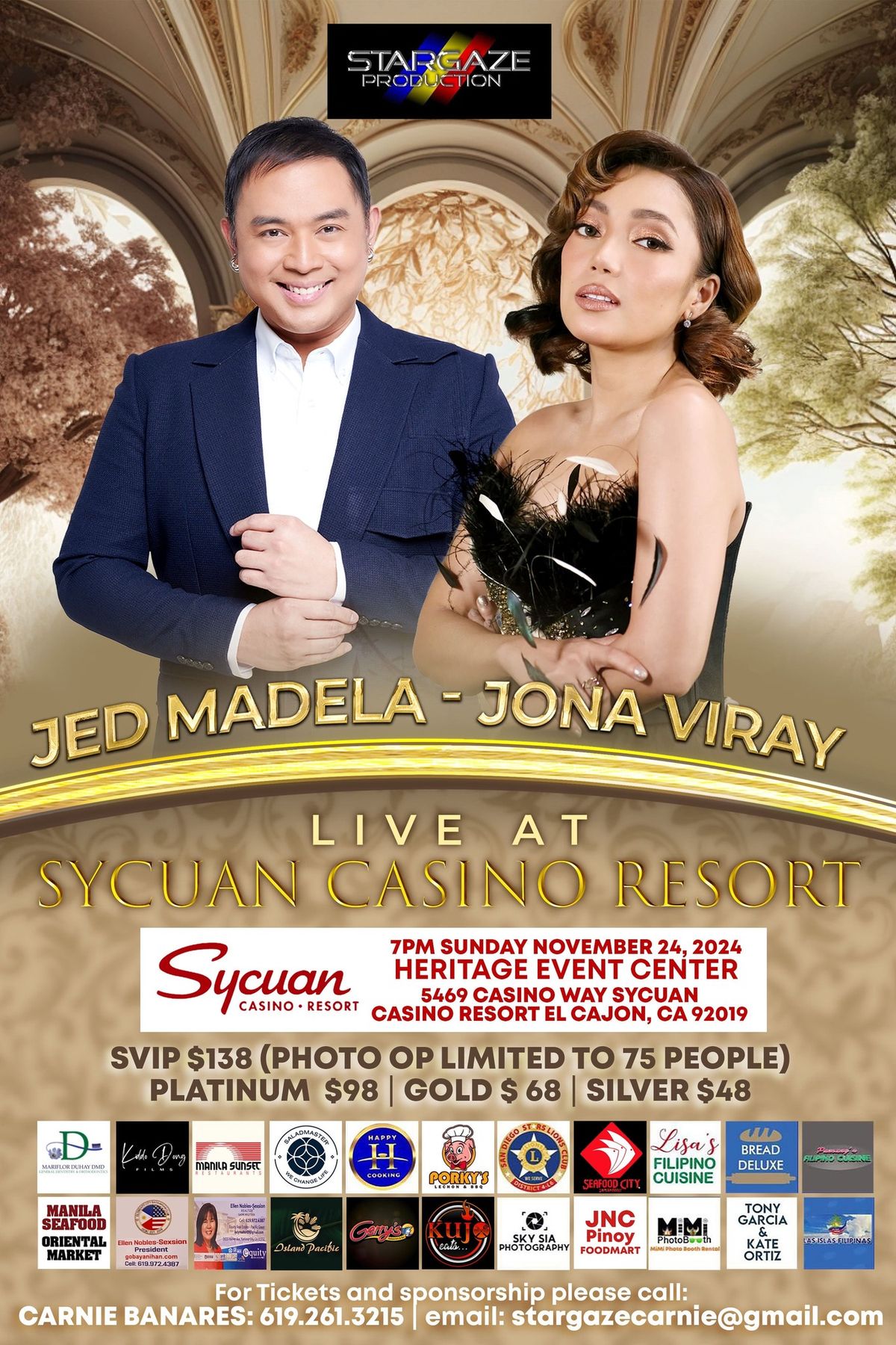 Jed Madela & Jona Viray LIVE @ Sycuan Casino Resort 7PM Sunday Nov 24, 2024