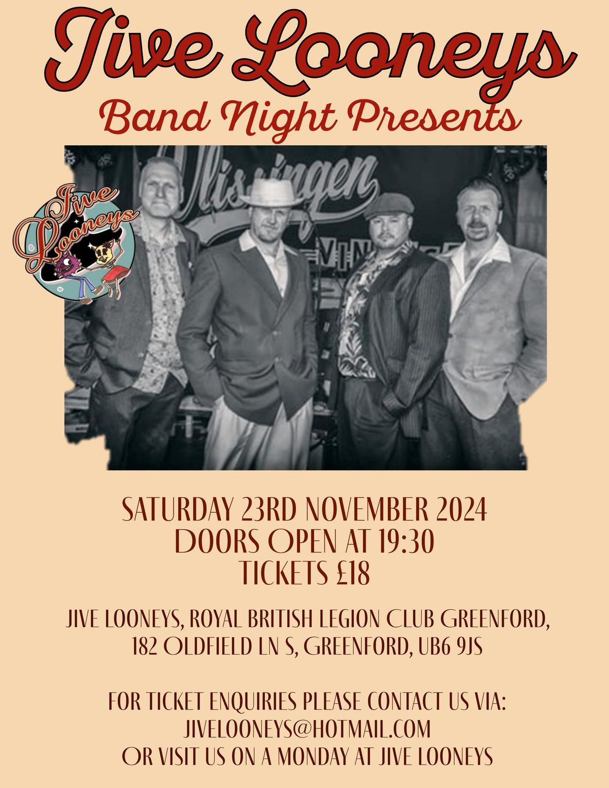 Jive Looneys Band Night Presents - THE REVOLUTIONAIRES