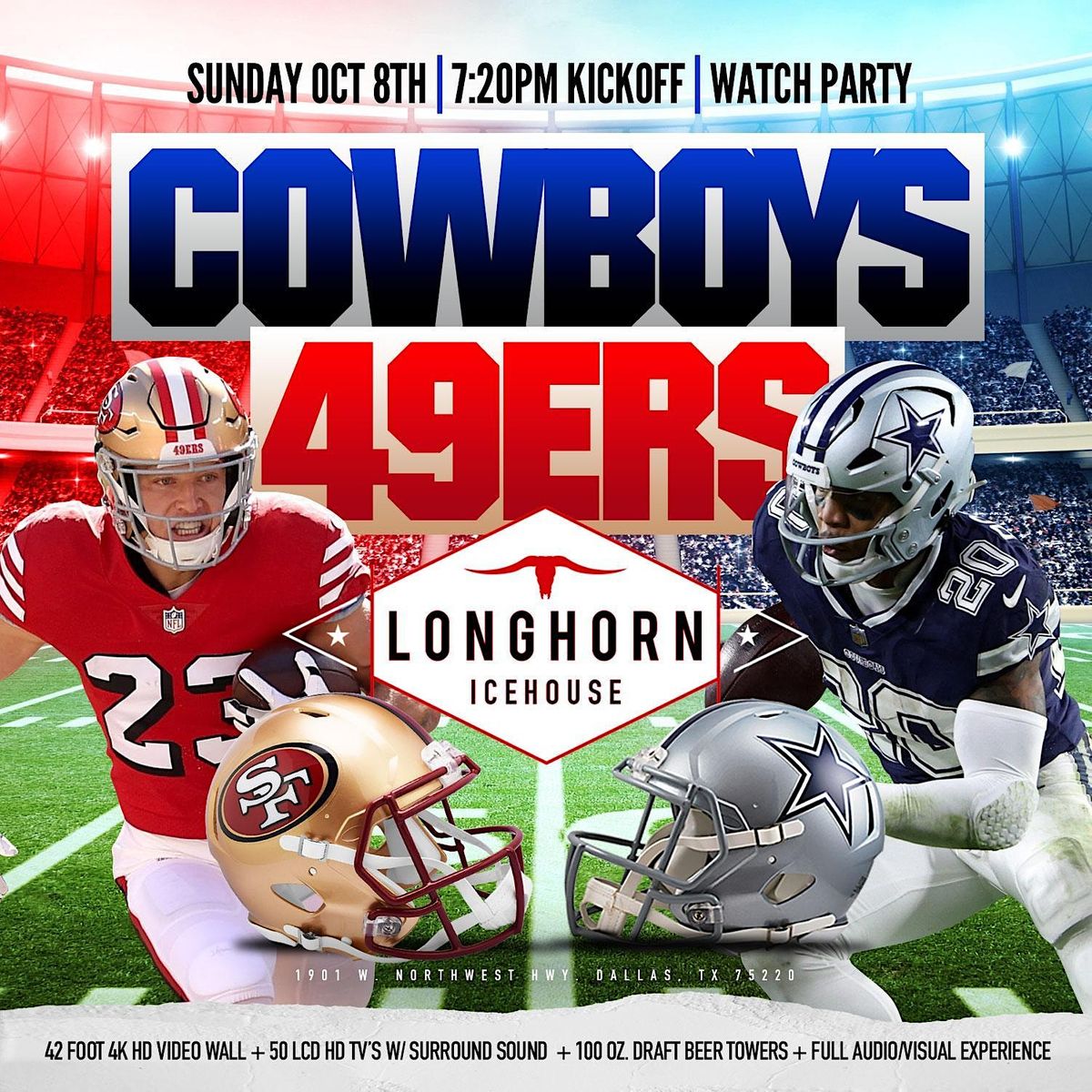 Dallas Cowboys vs. 49ers ☆42 ft 4K HD Screen+50 TVs ☆ DJ ☆ FREE RAFFLE!  Tickets, Sun, Oct 8, 2023 at 6:00 PM