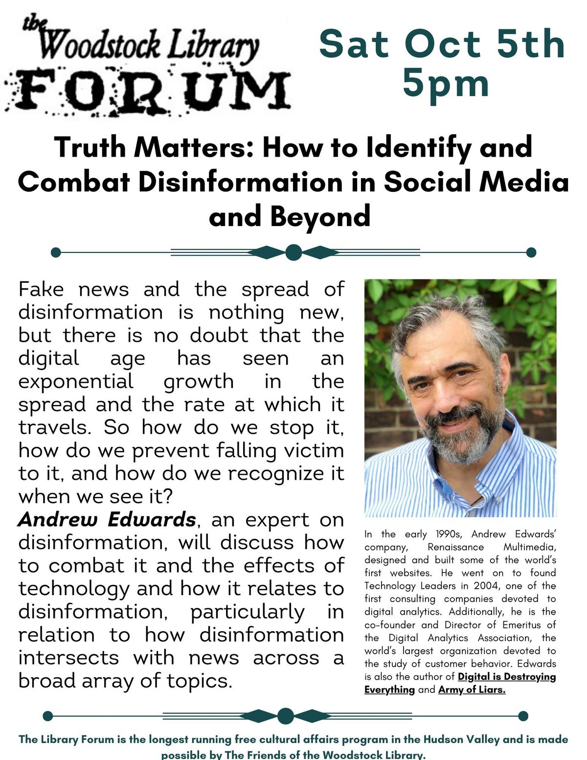 Library Forum - Truth Matters: How to Identify & Combat Disinformation with Andrew Edwards