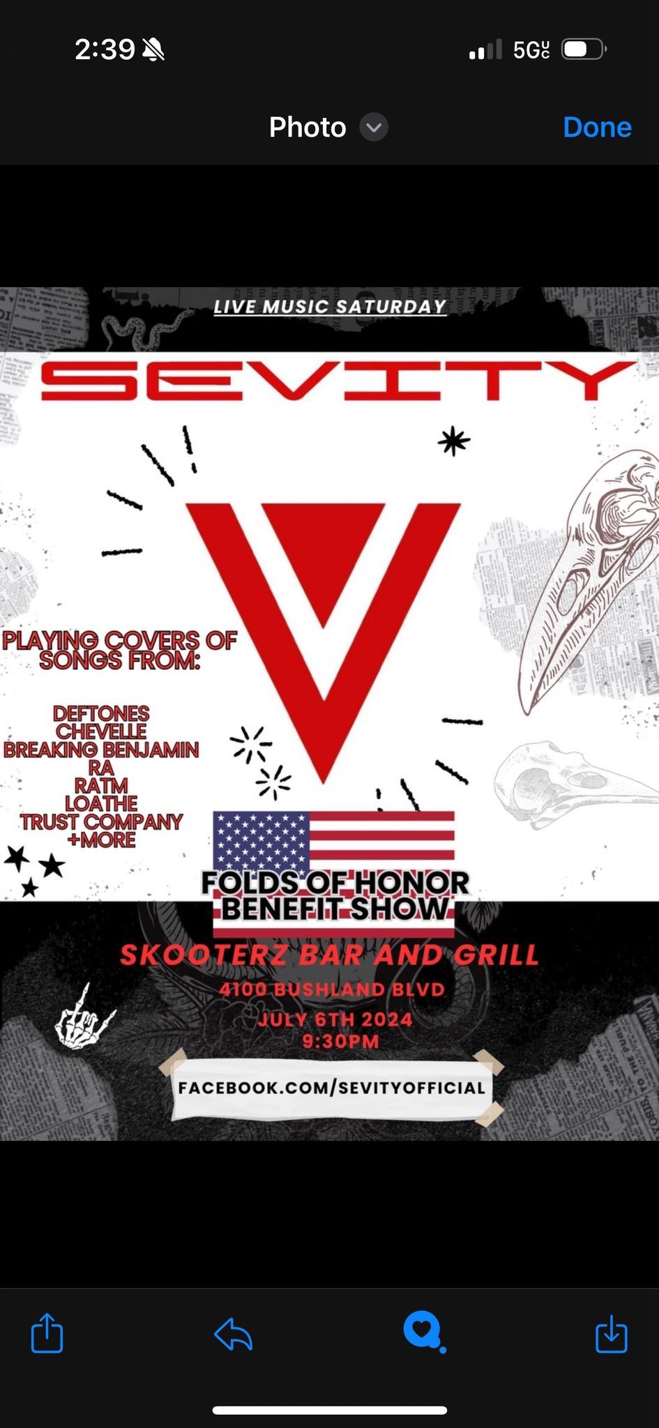 SEVITY W\/COVERS [DEFTONES,Chevelle,BB] \/\/ FOLDS OF HONOR BENEFIT SHOW 
