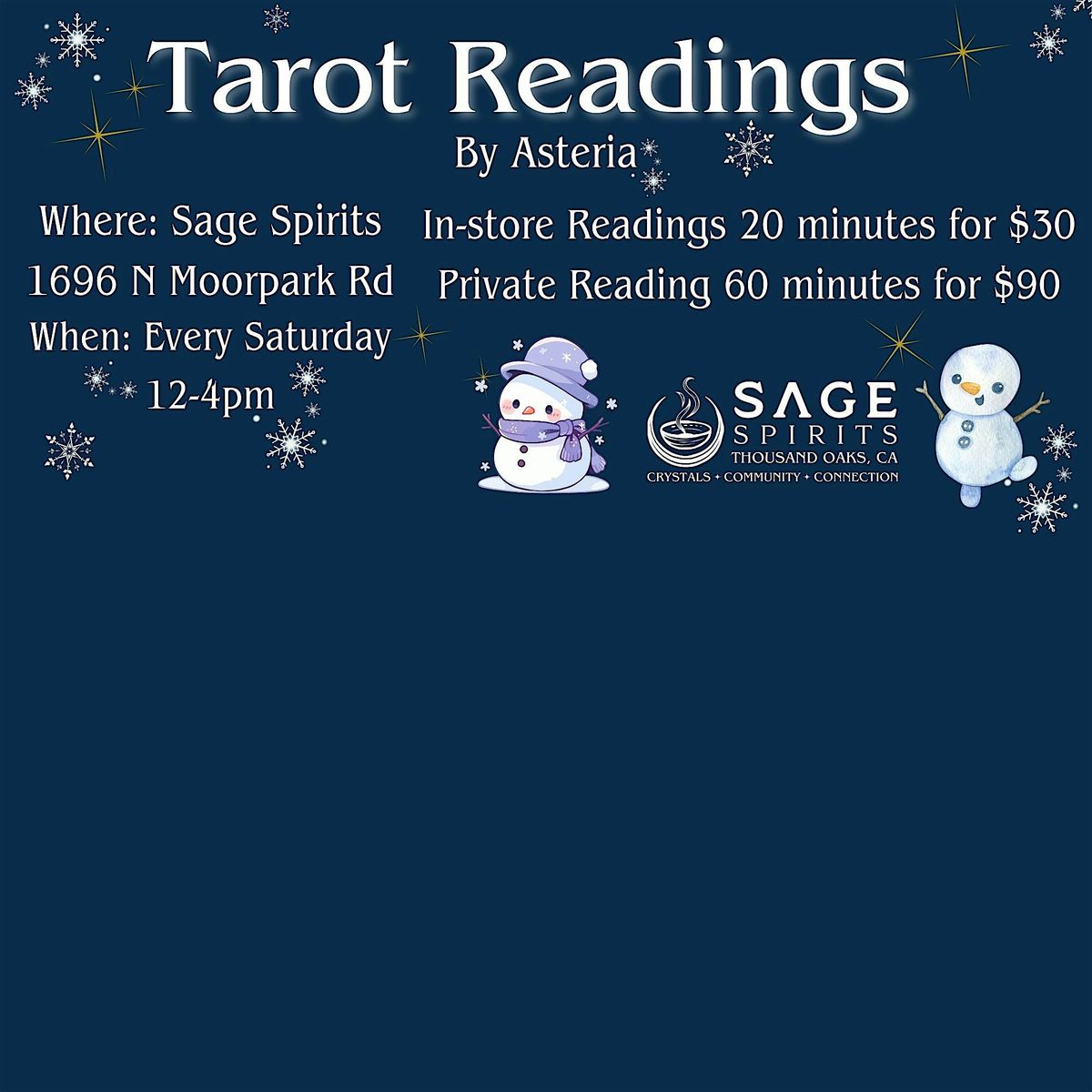 Tarot Readings with Asteria Saturday 12-28