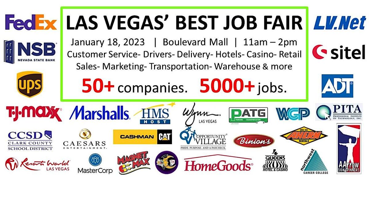 Las Vegas Job Fair. Over 50 Employers. Over 5000 Jobs, Boulevard Mall
