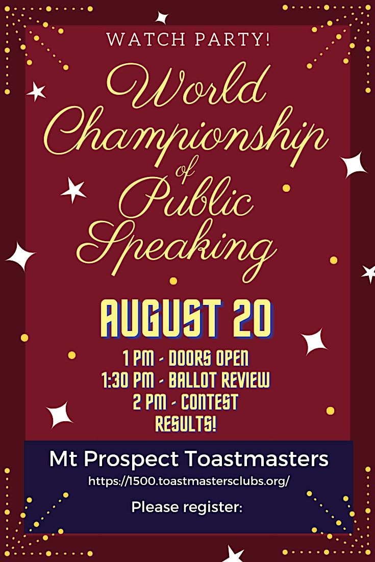 WORLD CHAMPIONSHIP OF PUBLIC SPEAKING WATCH PARTY!, First United