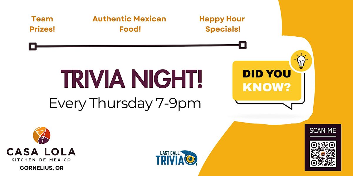 Casa Lola  Weekly Trivia Night!