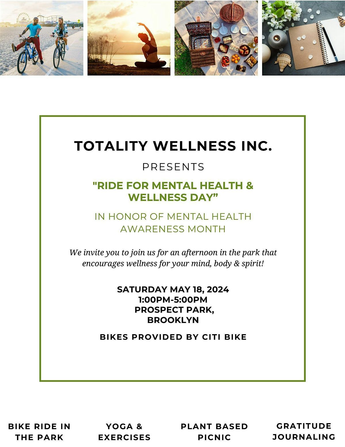TOTALITY WELLNESS INC. PRESENTS RIDE FOR MENTAL HEALTH AND WELLNESS DAY