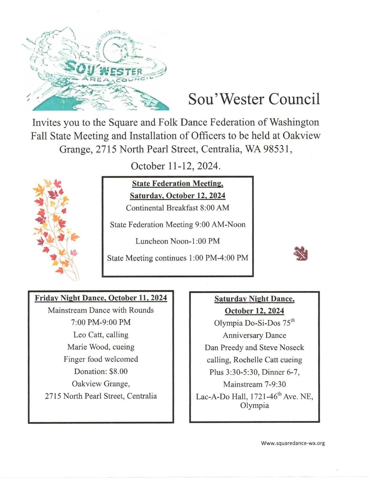 WA State Square & Folk Dance Federation's Fall (2024) Meeting