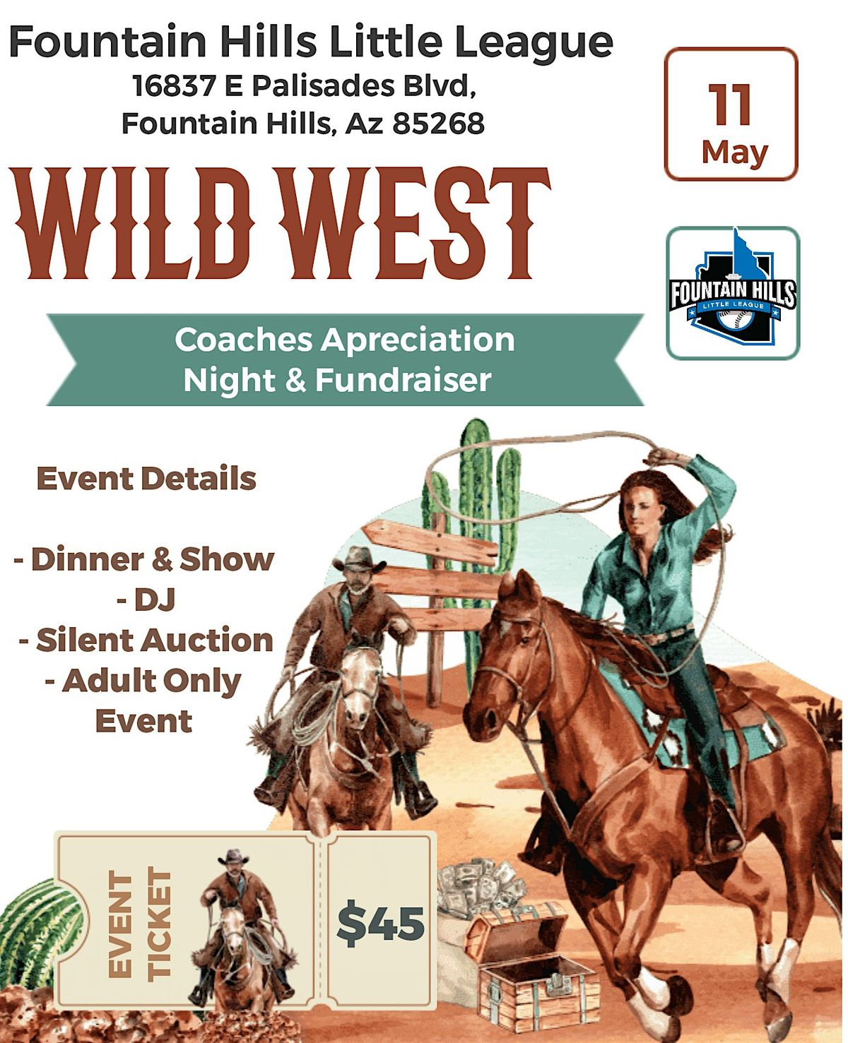 Fountain Hills Little League Wild West Coaches Appreciation Night & Fundraiser