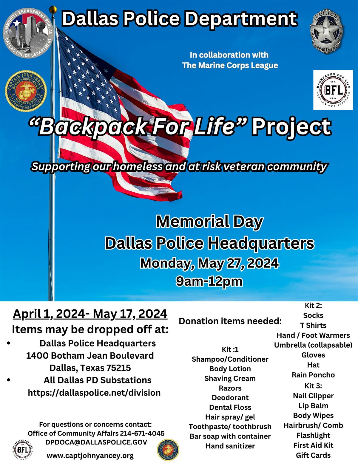 Backpack For Life:  Supporting the Homeless & At-risk Veteran Community