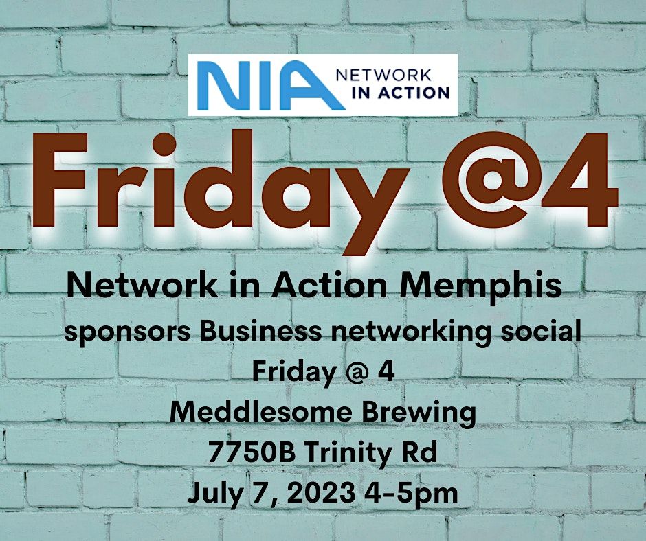 Network in Action Business Networking Social - Friday@4 at Meddlesome