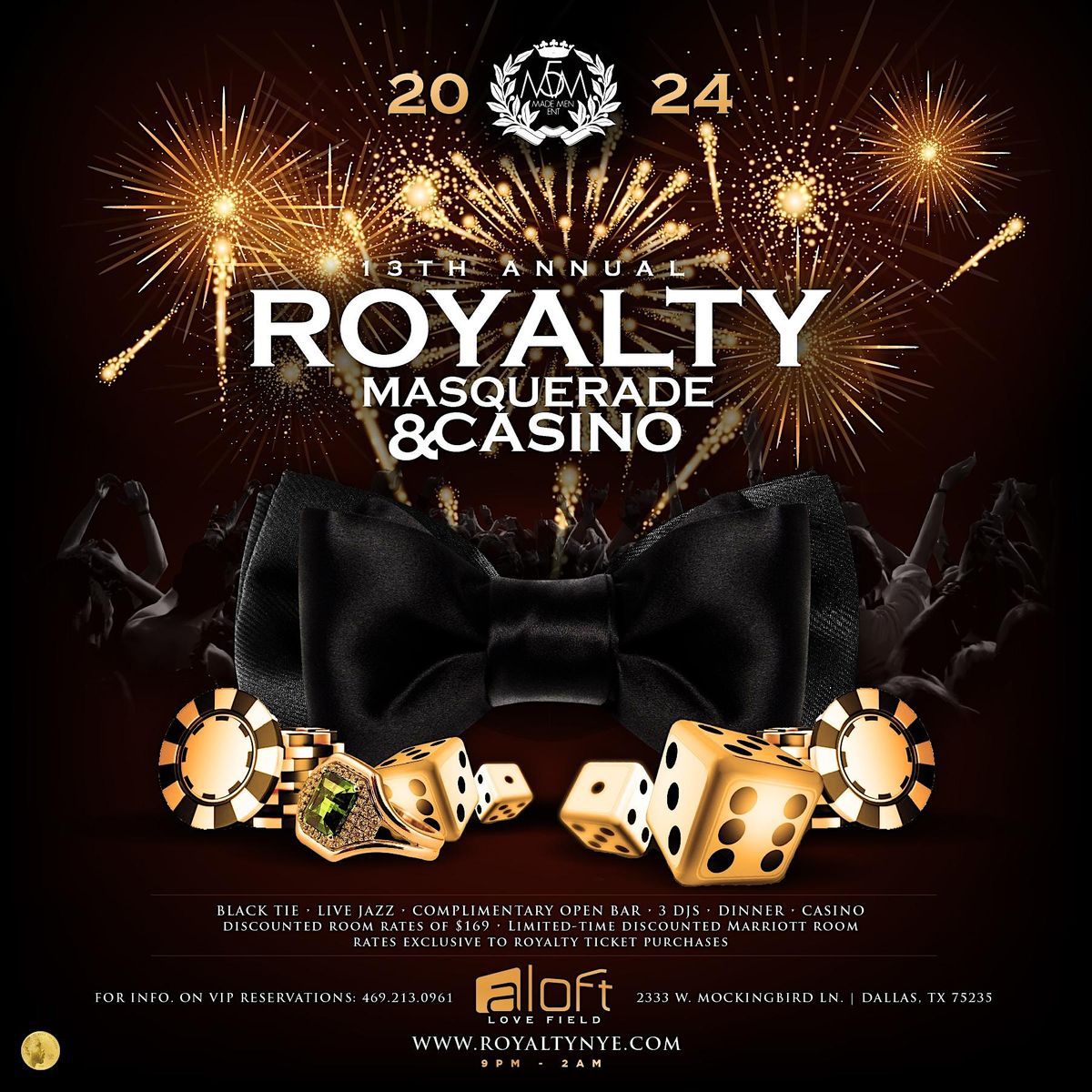 13th Annual New Year's Eve 2024 Champagne Life: ROYALTY MASQUERADE & CASINO