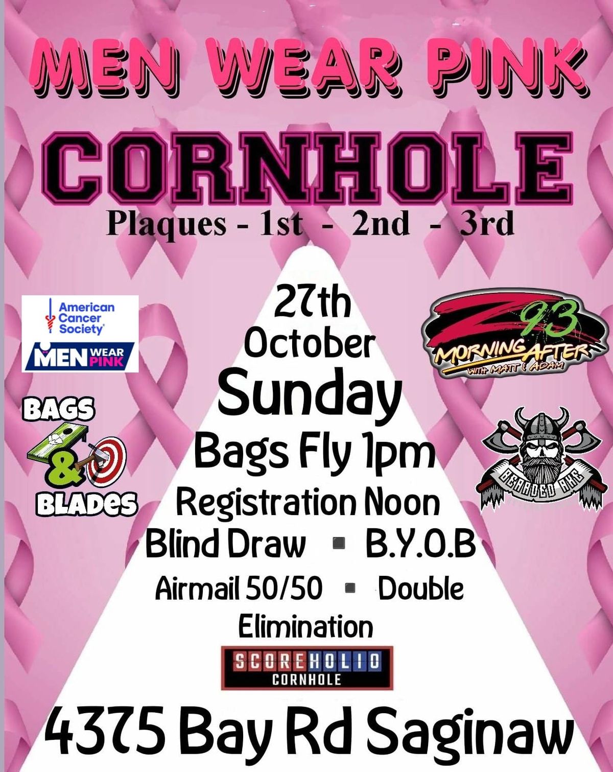 Cornhole Tournament for Men Wear Pink and American Cancer Society