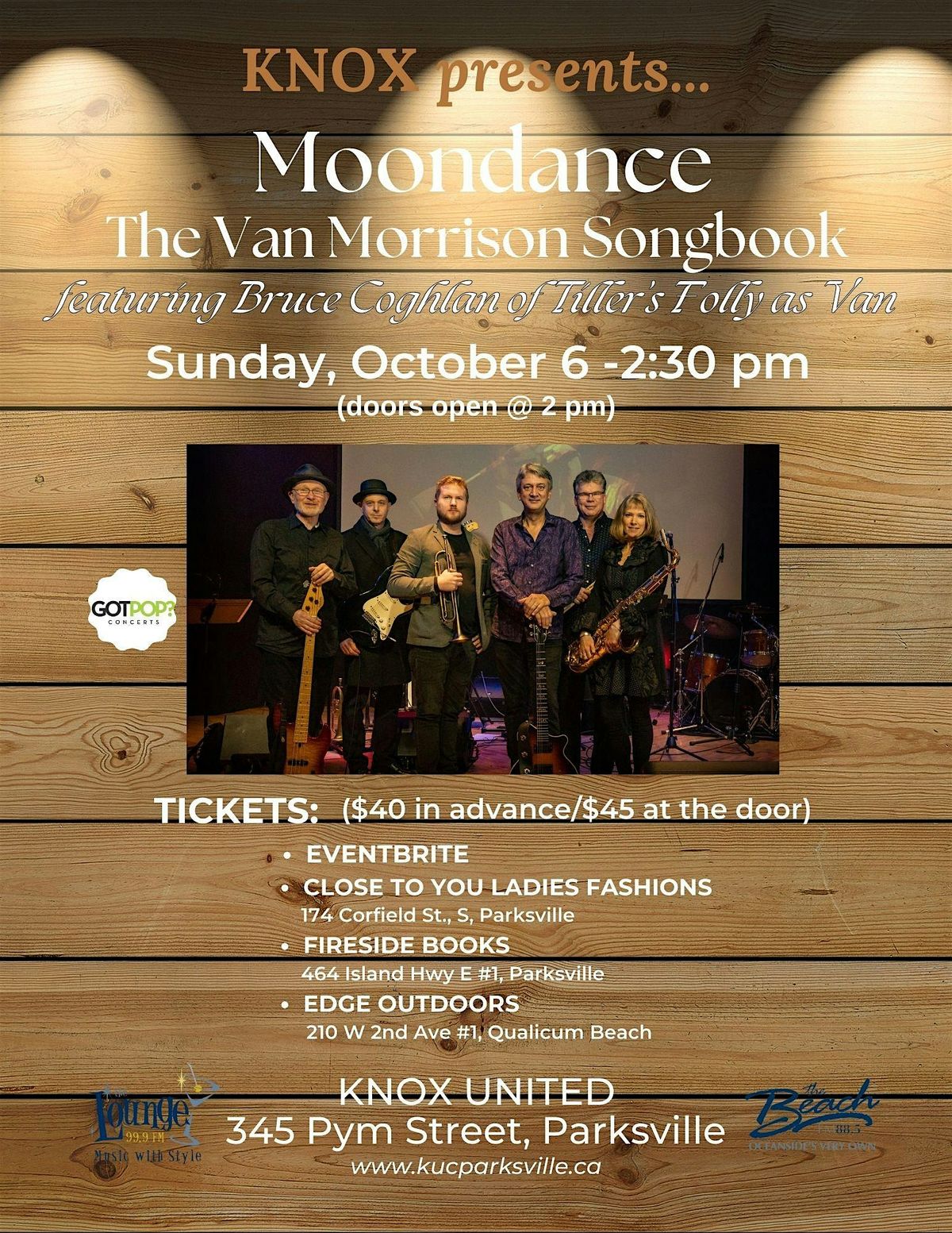 Knox presents...Moondance, The Van Morrison Songbook on Sunday, October 6.