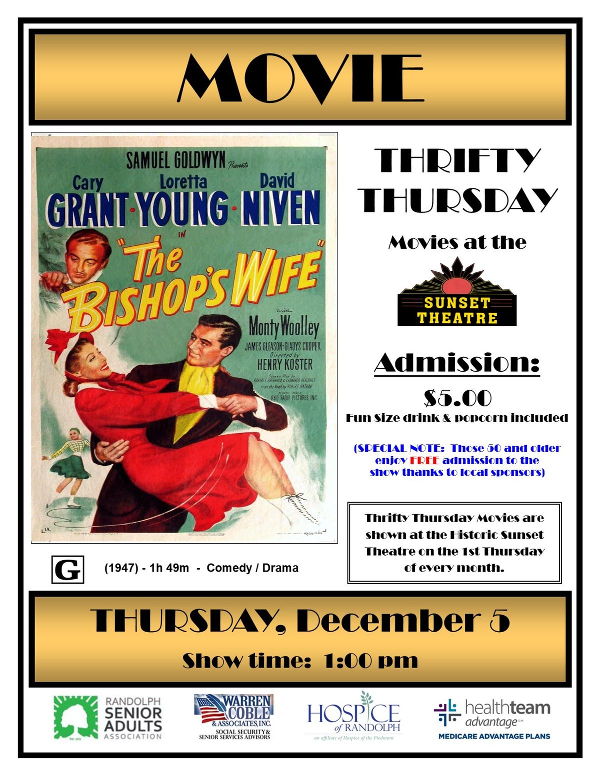 THRIFTY THURSDAY \/ SENIOR MOVIE: The Bishop's Wife