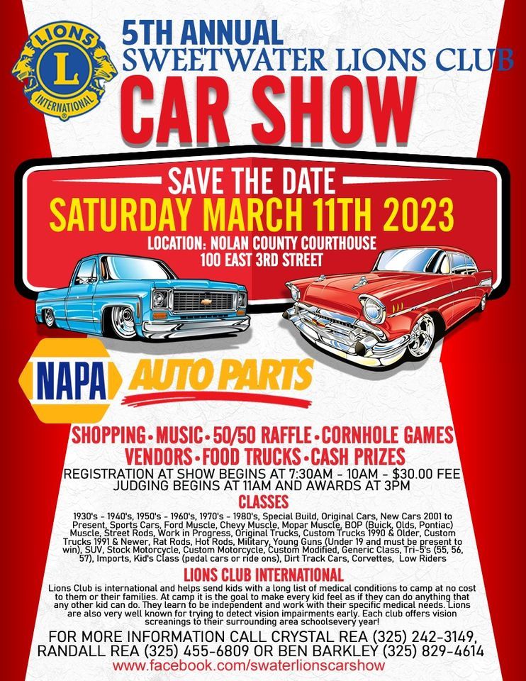 Sweetwater Lions Club Car Show, online, 11 March 2023