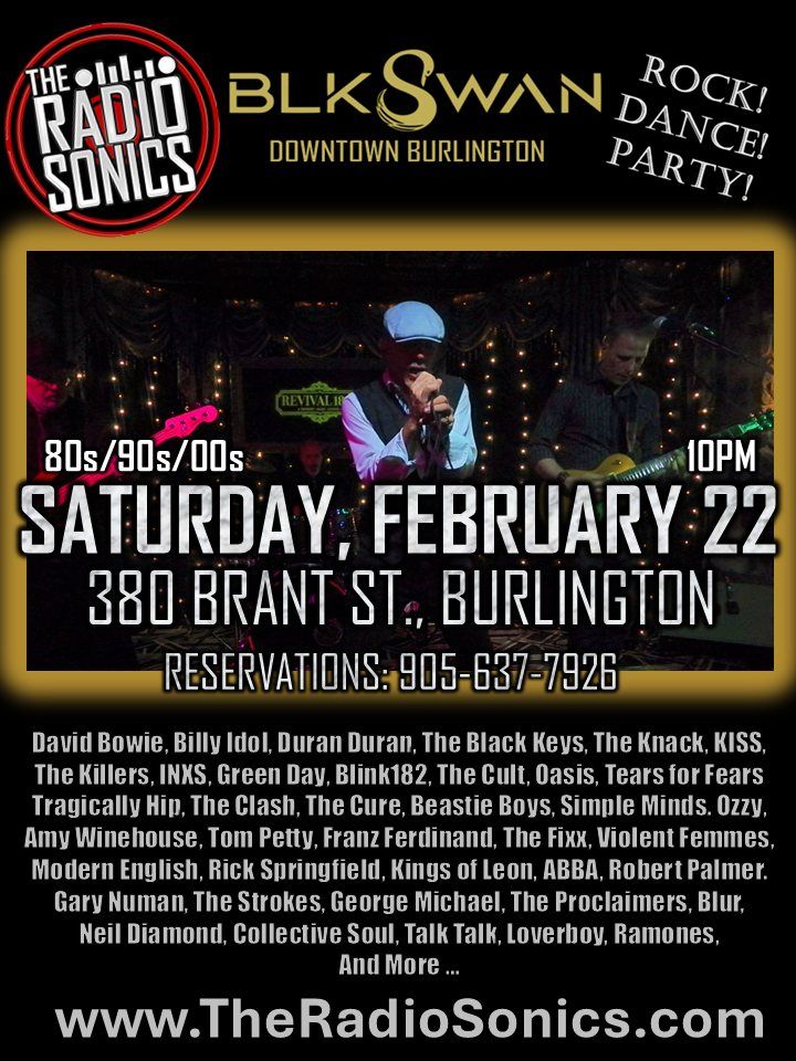 Burlington: Blk Swan Kitchen Hub (Downtown) & The RadioSonics (Rock! Dance! Party!)