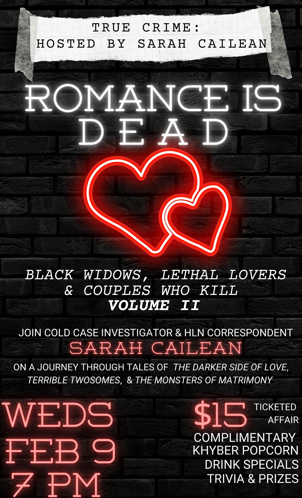 TRUE CRIME: ROMANCE IS DEAD hosted by Sarah Cailean