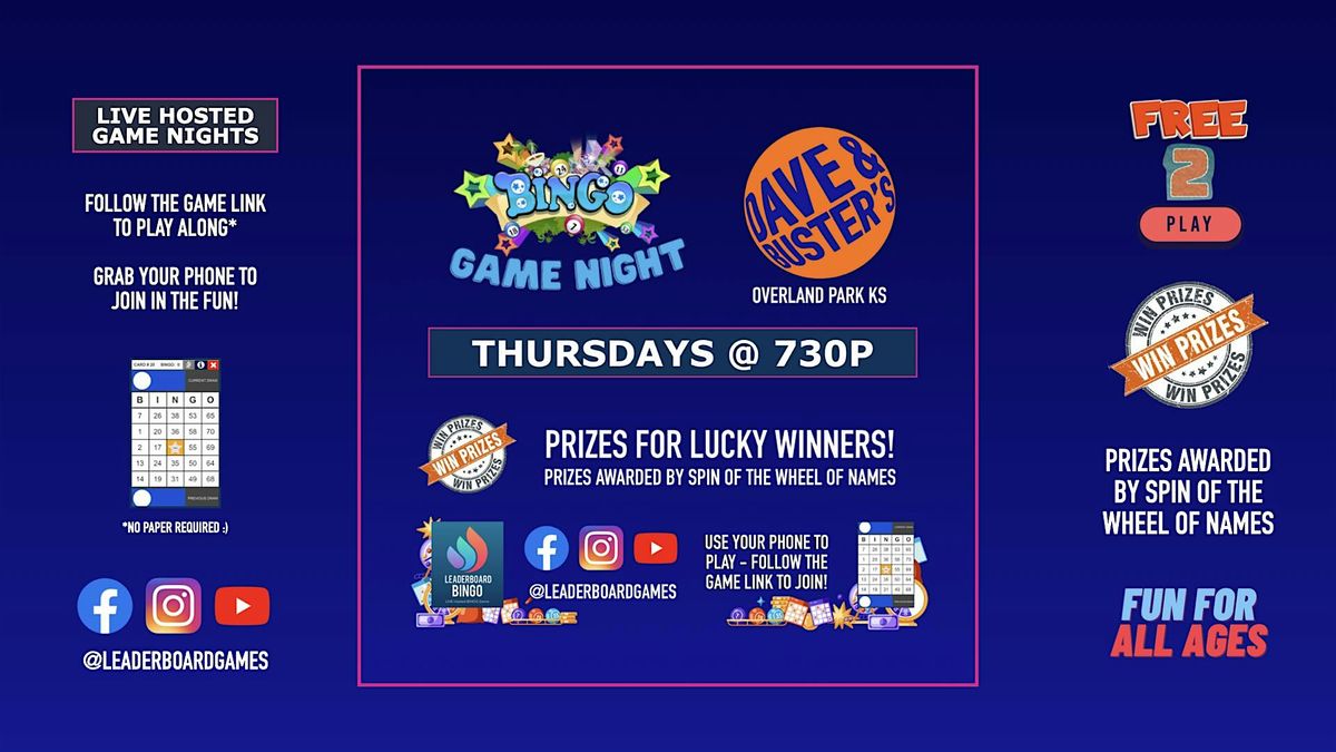 BINGO Game Night | Dave & Buster's - Overland Park KS - THUR 730p