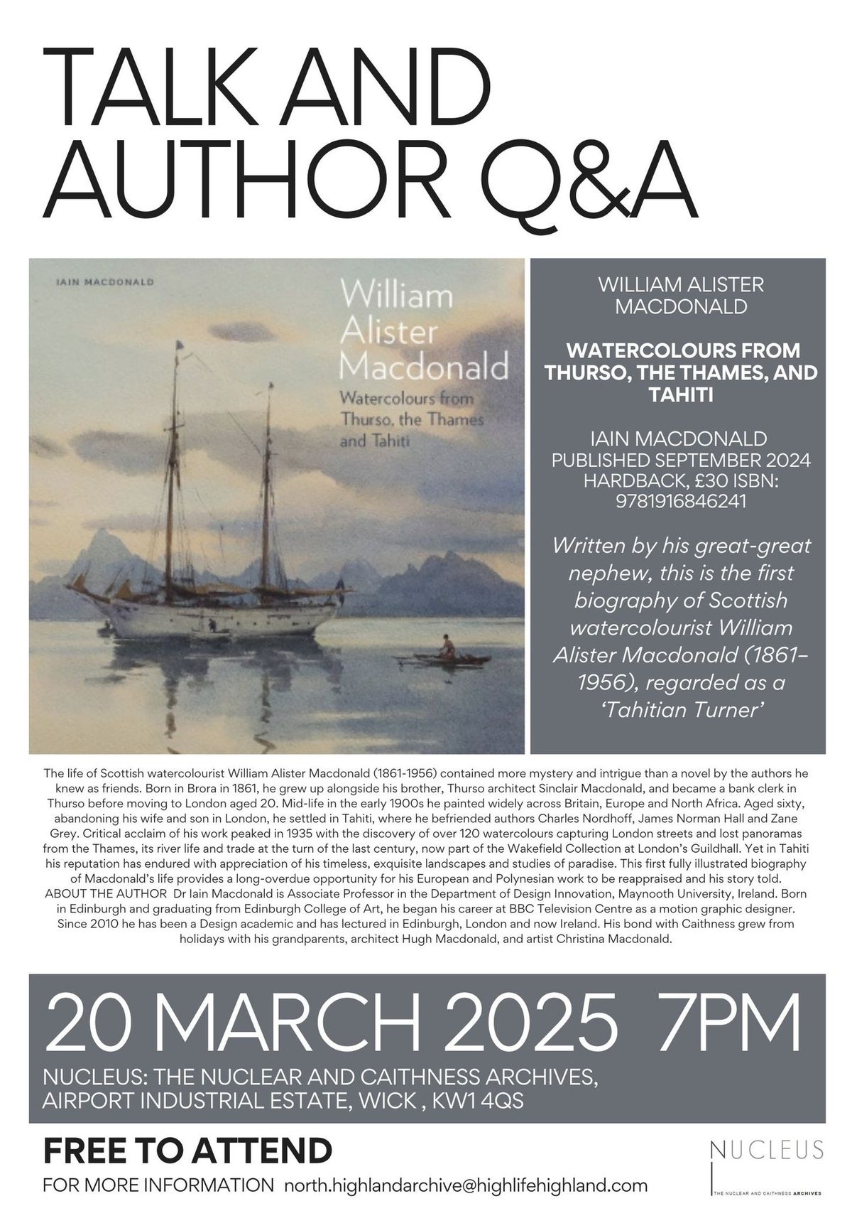 Talk and Author Q&A- William Alister Macdonald 'Watercolours from Thurso, the Thames and Tahiti'