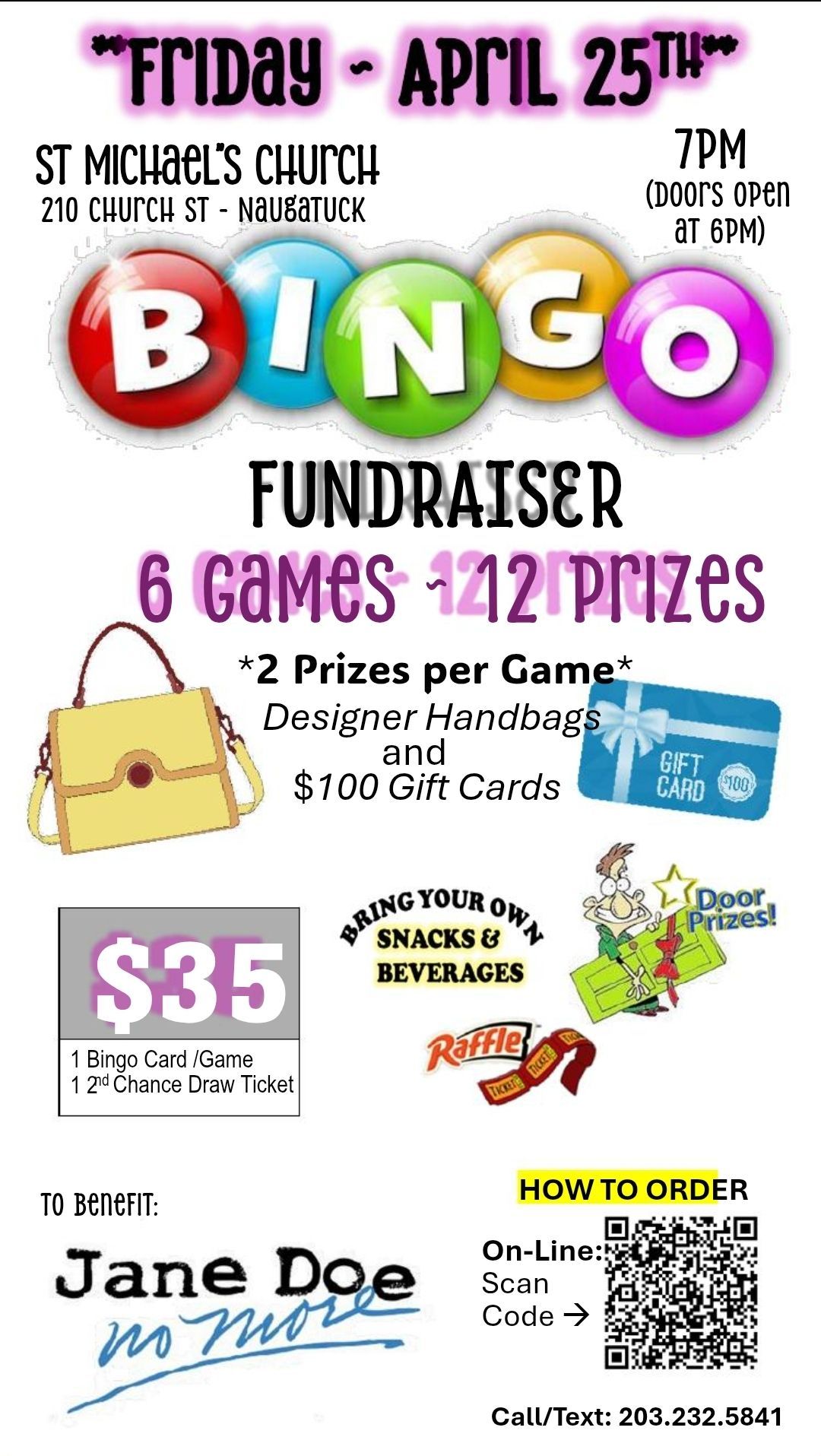 Designer Purse BINGO to benefit Jane Doe No More