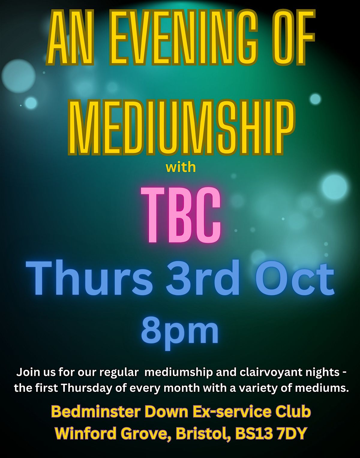 Evening of Clairvoyance & Mediumship - FIRST THURSDAY OF THE MONTH