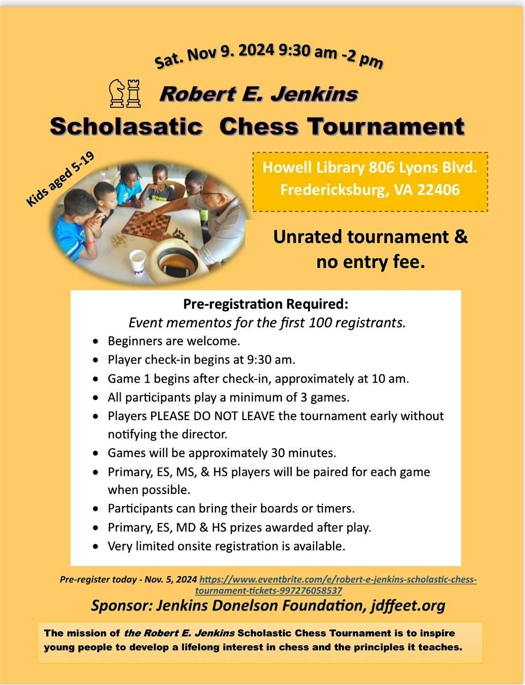 Robert E. Jenkins  Scholastic Chess Tournament