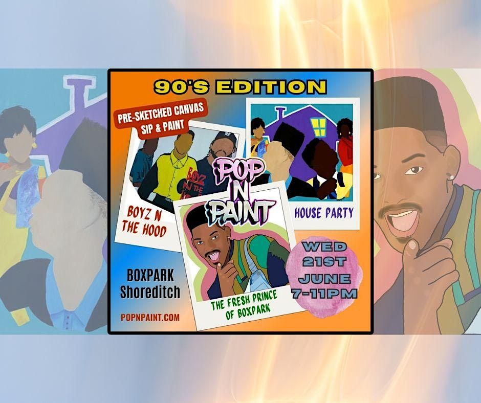 90s Edition Pre Drawn Canvas Sip and Paint, Boxpark, Shoreditch, London