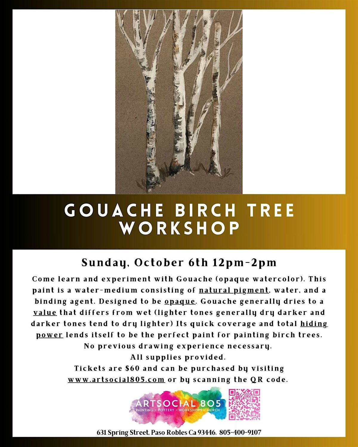 Gouache Birch Tree Workshop at ArtSocial 805