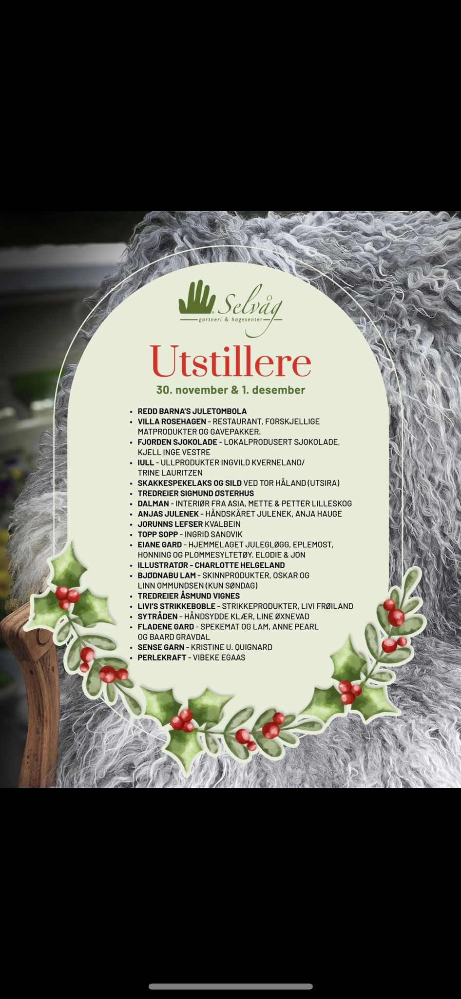 Julemarked p\u00e5 Selv\u00e5g l\u00f8rdag 30.11 og s\u00f8ndag 1.12