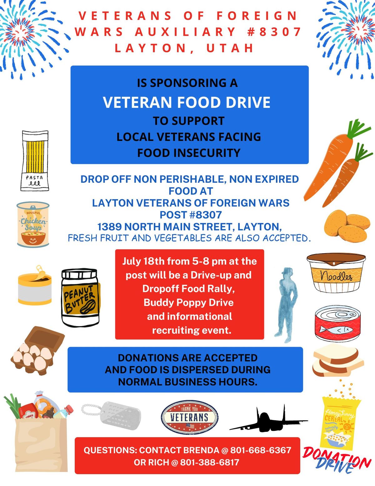 July 2024 Food Drive to benefit local veterans. 
