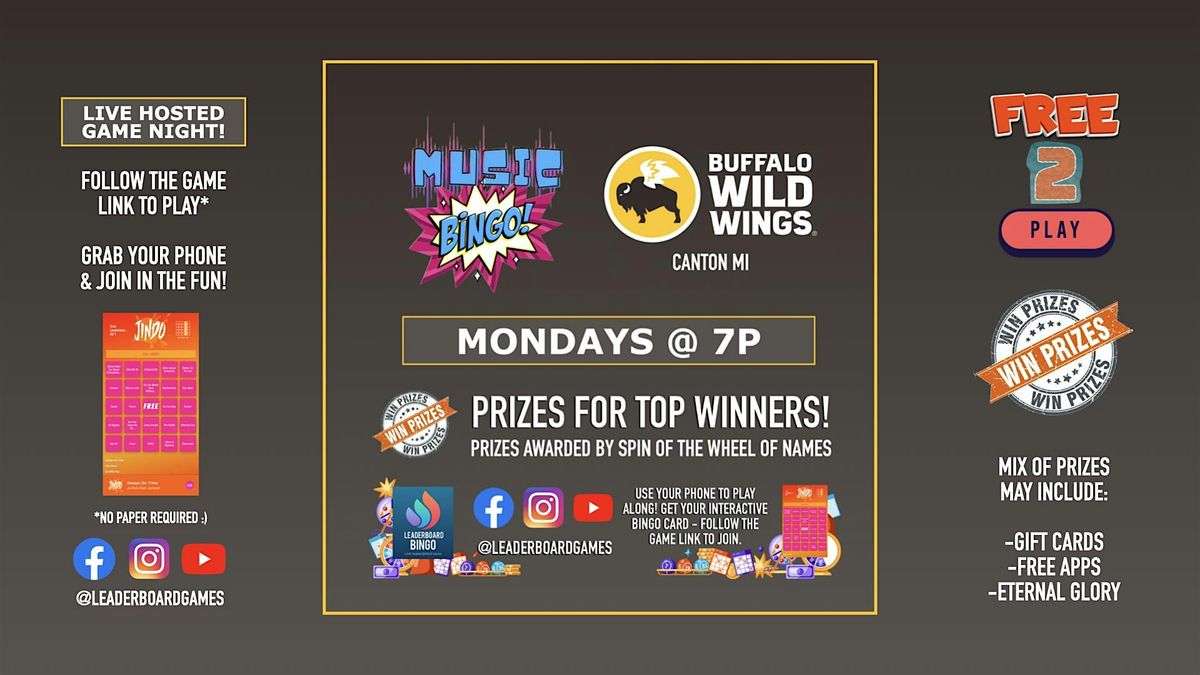 Music BINGO  | Buffalo Wild Wings - Canton MI - MON 7p @LeaderboardGames