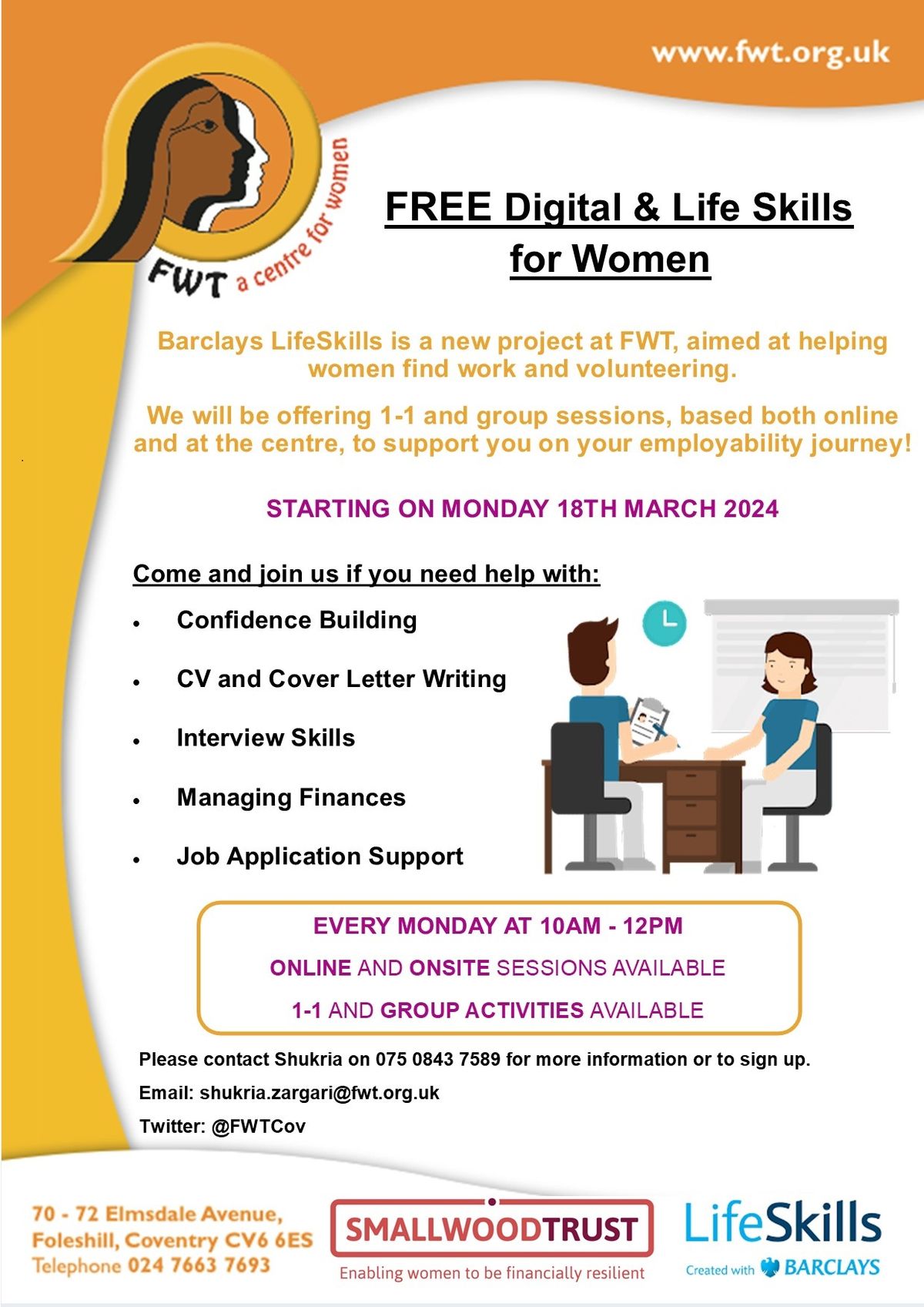 FREE Digital and Lifeskills for women at FWT (Monday's 10-12)