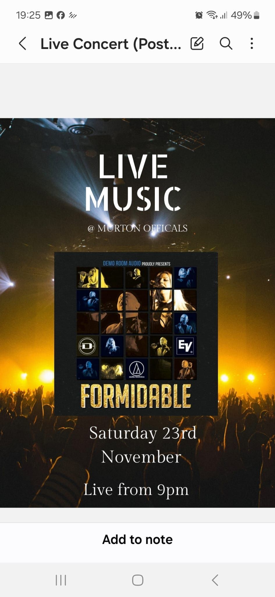 Saturday  23rd November      FORMIDABLE  at the Officials for you to enjoy.