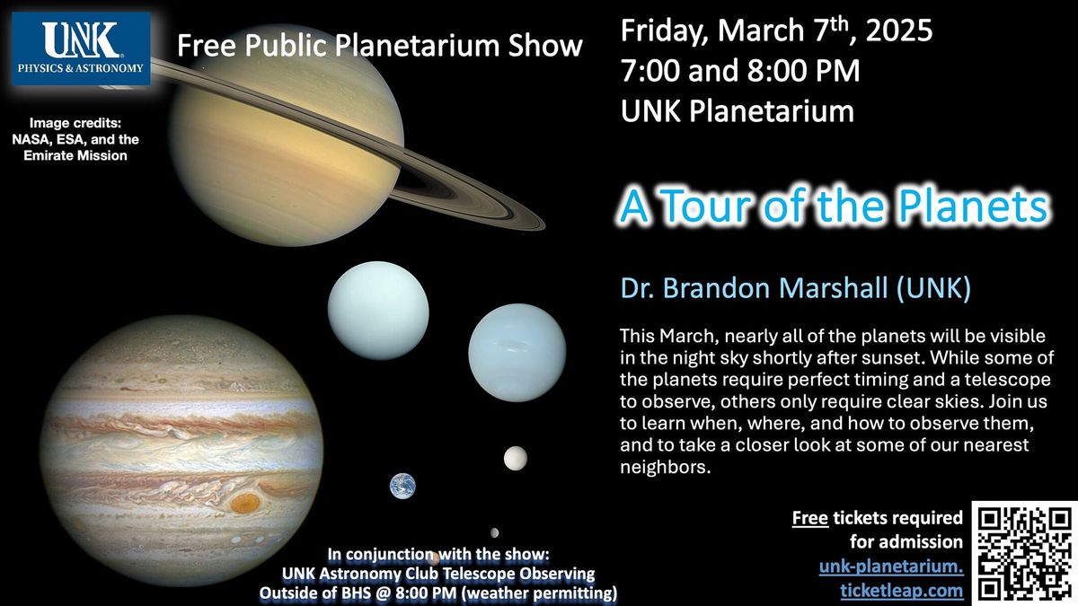 UNK Public Planetarium Show: "A Tour of the Planets"