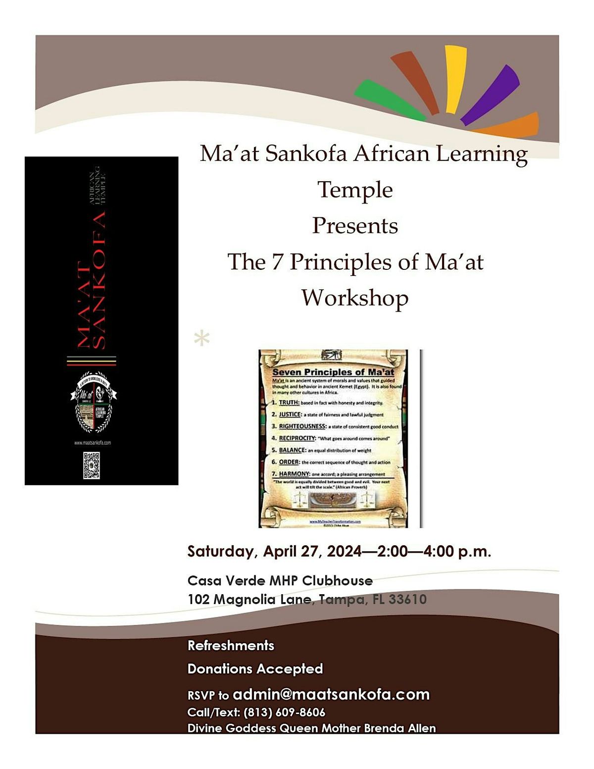 Ma'at Sankofa African Learning Temple's "7 Principles of Ma'at" Workshop