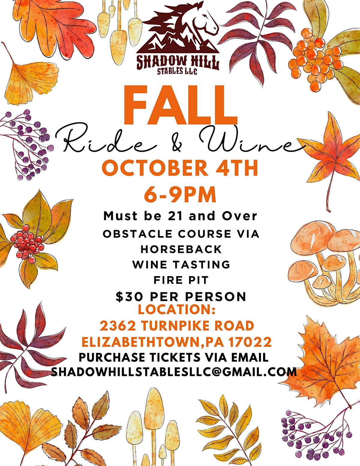 Shadow Hill Stables LLC Annual Ride & Wine