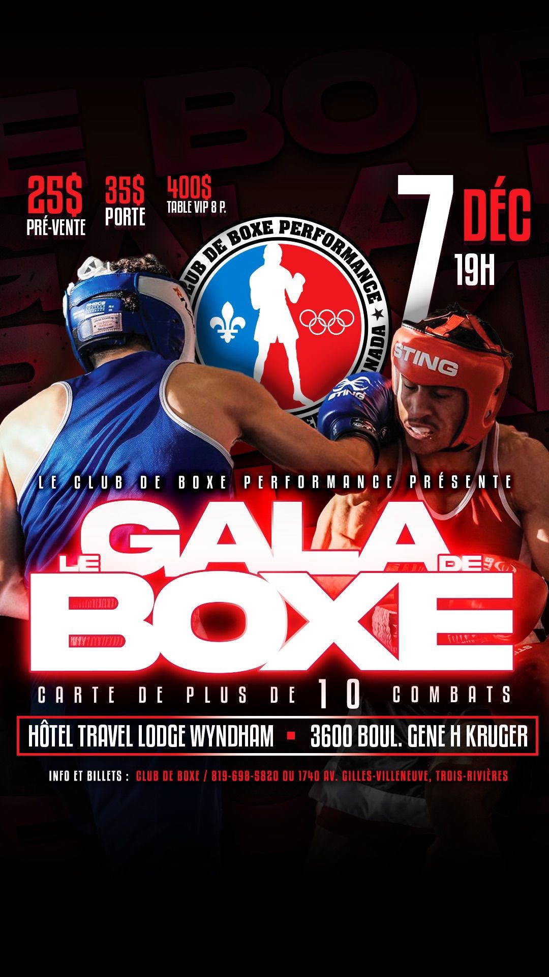 Gala de boxe performance 7 d\u00e9cembre. 