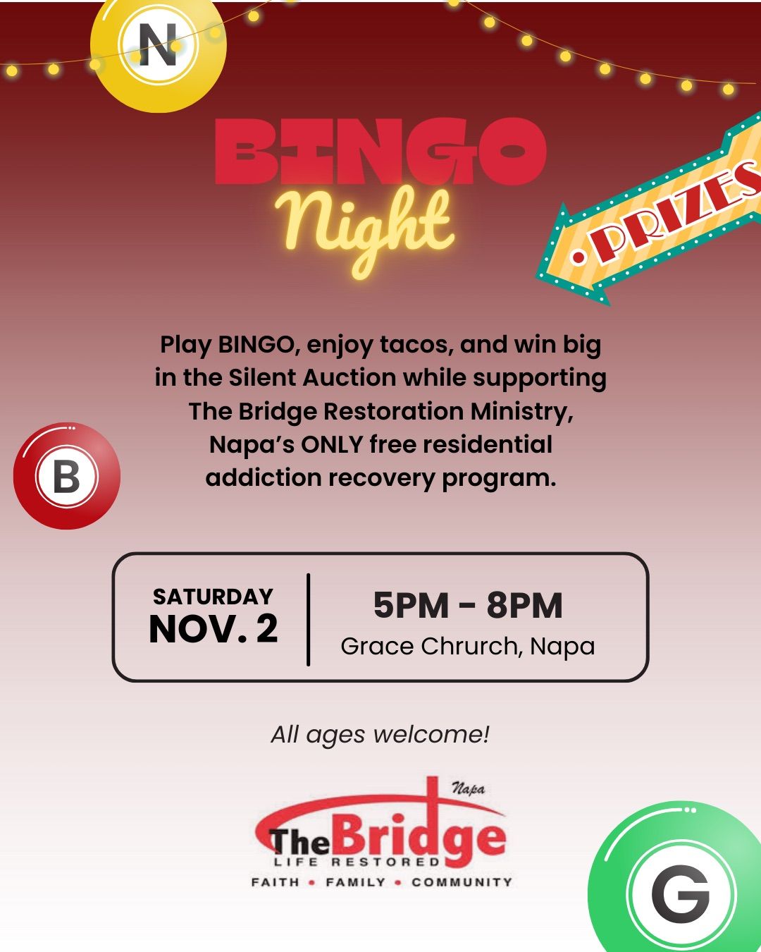 BINGO Night! Supporting The Bridge Restoration Ministry