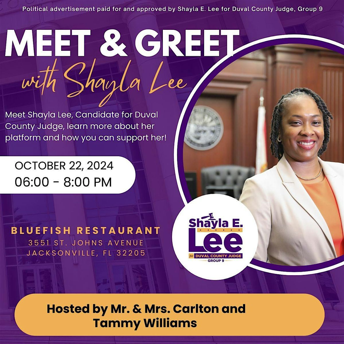 Meet and Greet with Shaya Lee Candidate for Duval County Judge