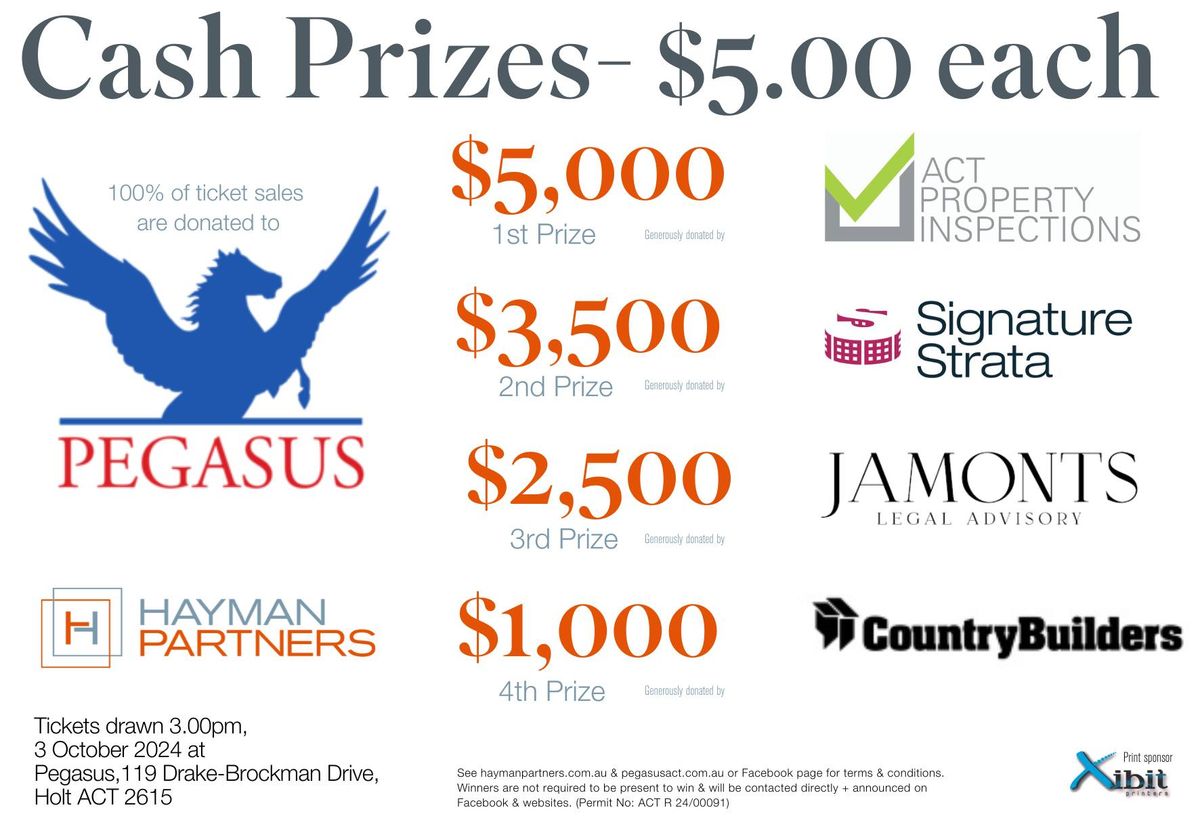 RAFFLE - CASH PRIZES - 4 prizes totaling $12,000 to be won!