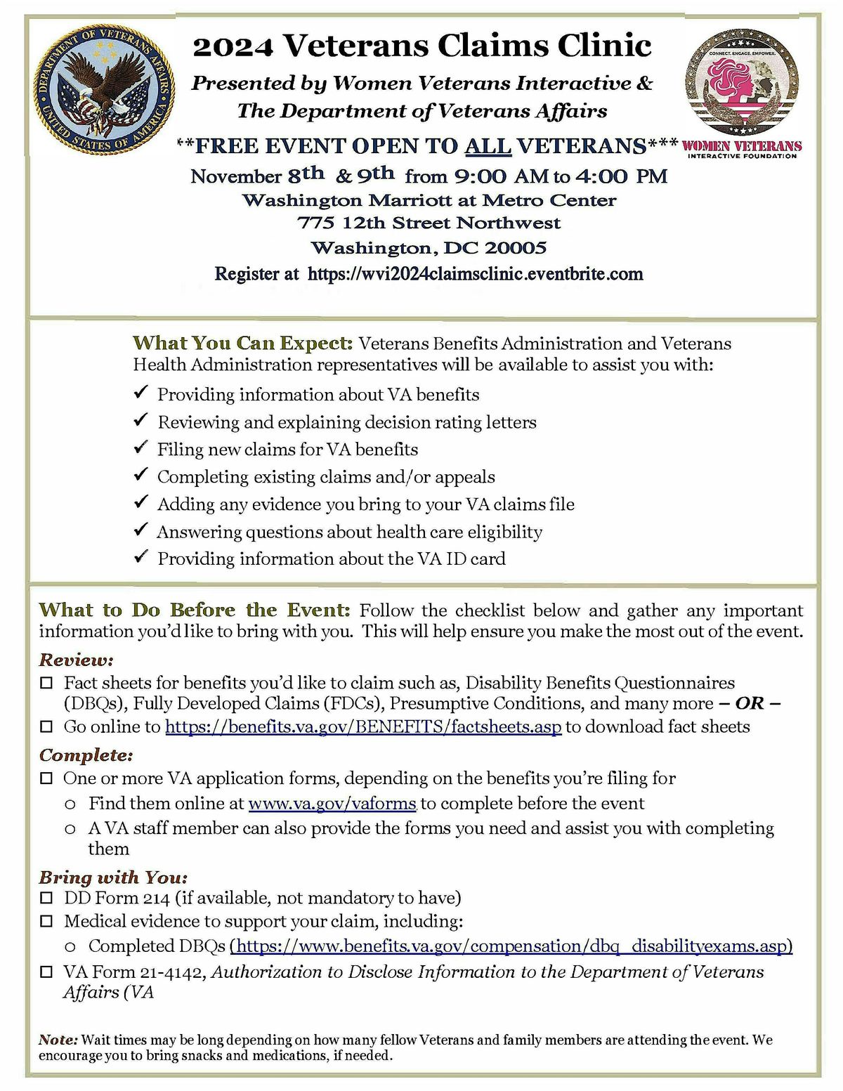 WVI Foundation & Dept. of Veterans Affairs Annual Benefits Claim Clinic