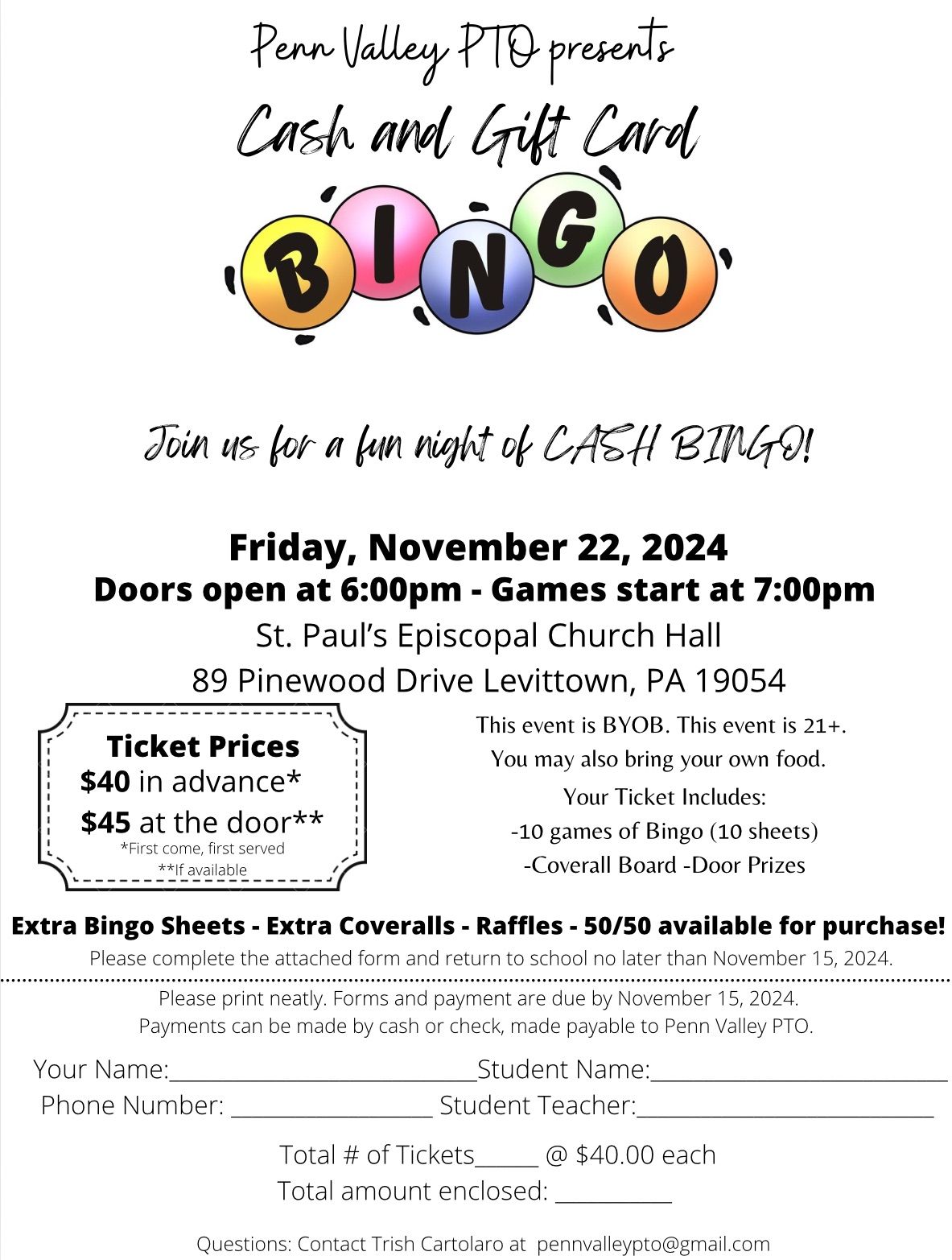 Penn Valley PTO Cash & Gift Card Bingo! 