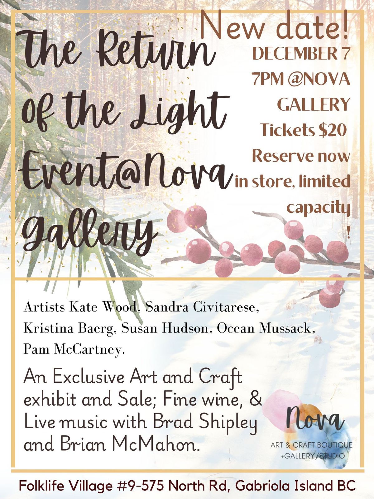 The Return of the Light Art and Craft Event: live music with Brad Shipley and Brian McMahon tix $20