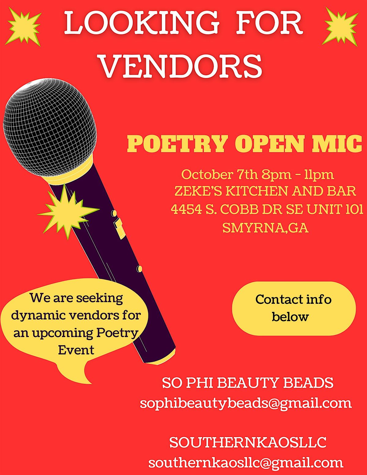 Vendors Wanted For Poetry Night Event